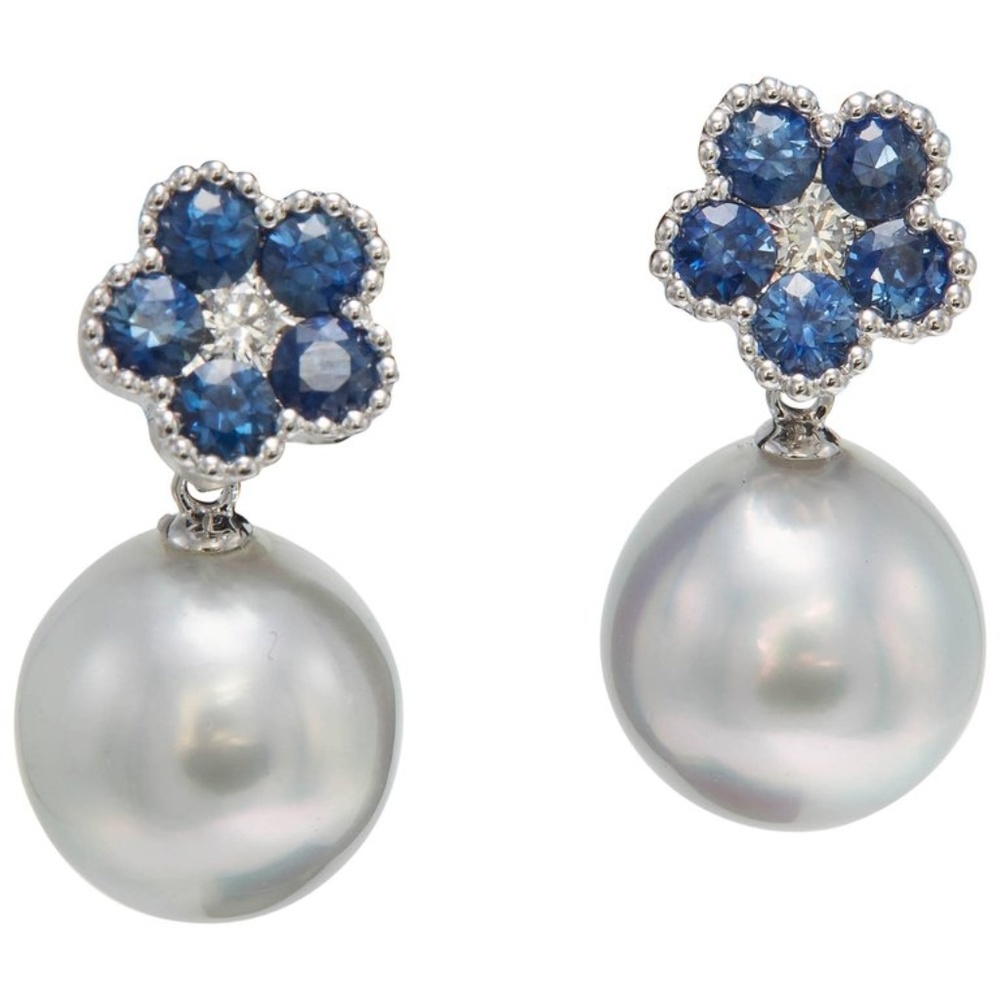 Sapphire Diamond South Sea Pearl Earrings 1.96 CTS